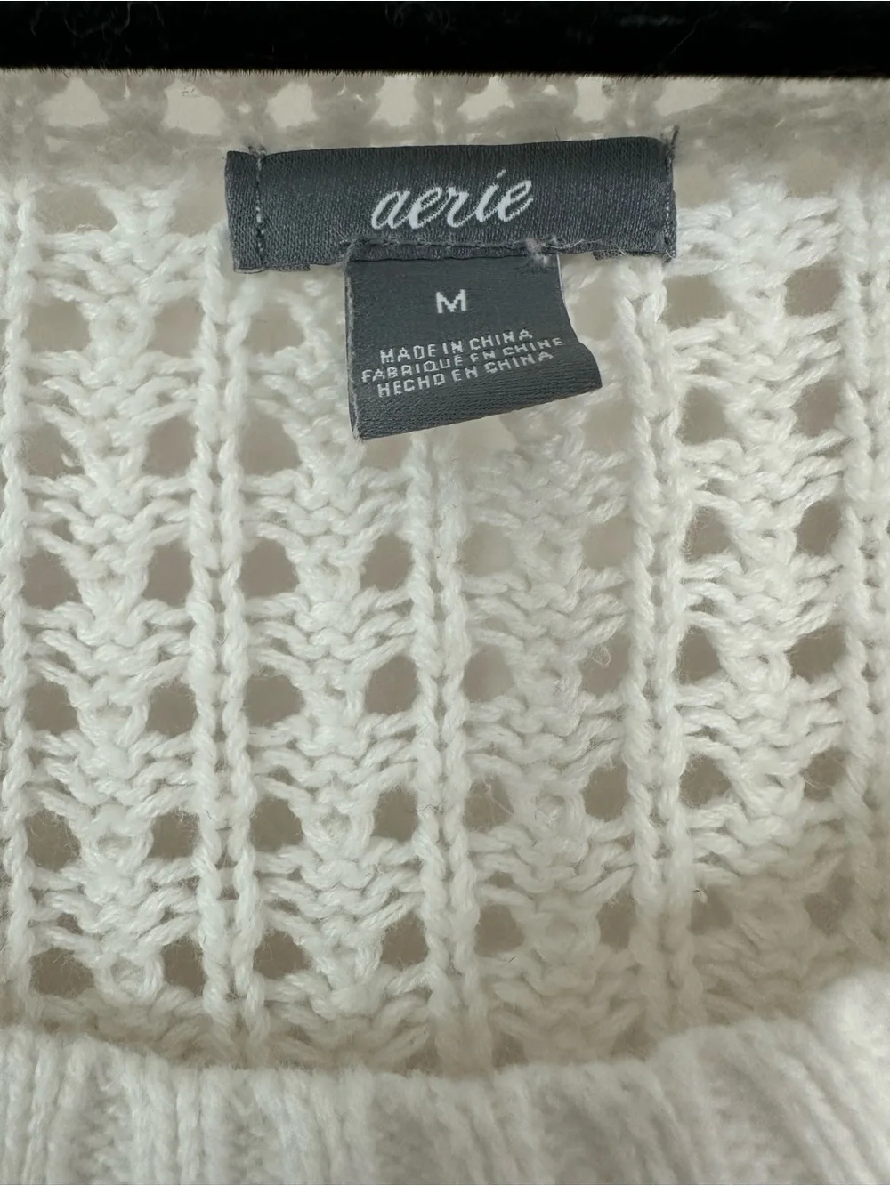aerie White Open-Knit Scoop Neck Sweater